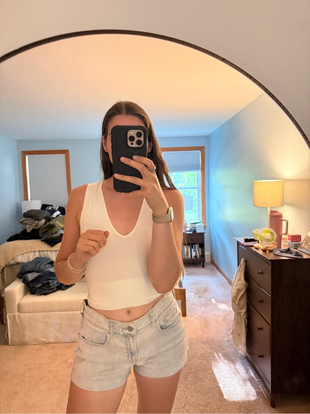 miami White Ribbed V-Neck Cropped Tank